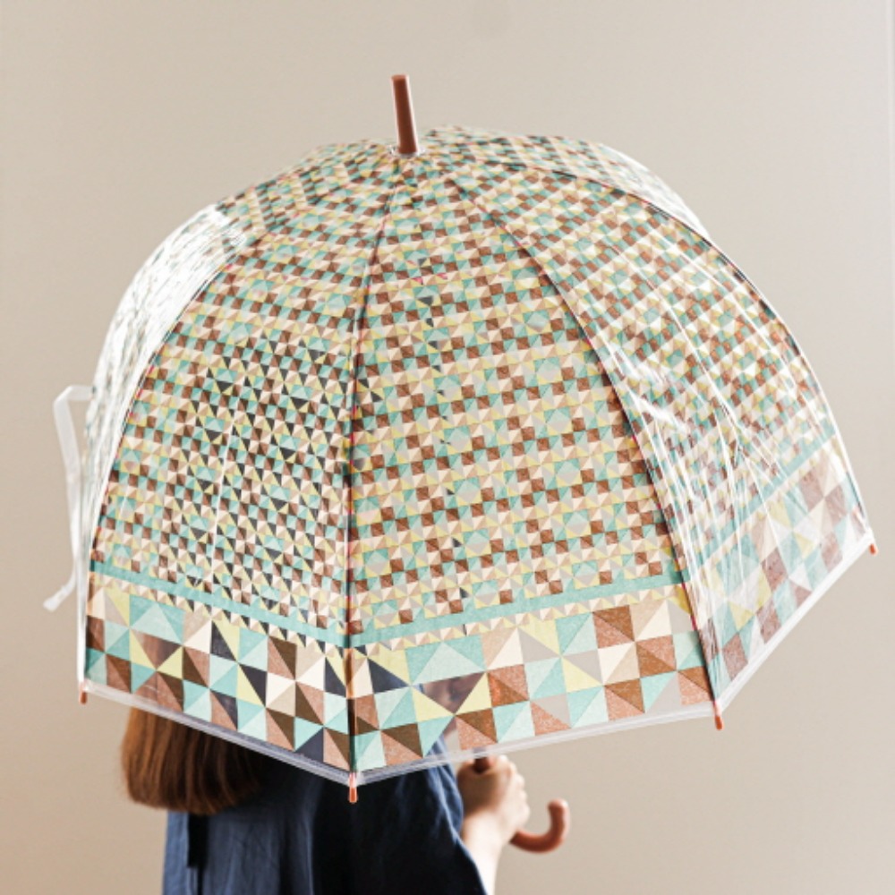 클리어 그린 레트로 모자이크 돔 우산