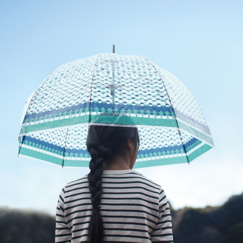 클리어 블루 레트로 모자이크 돔 우산