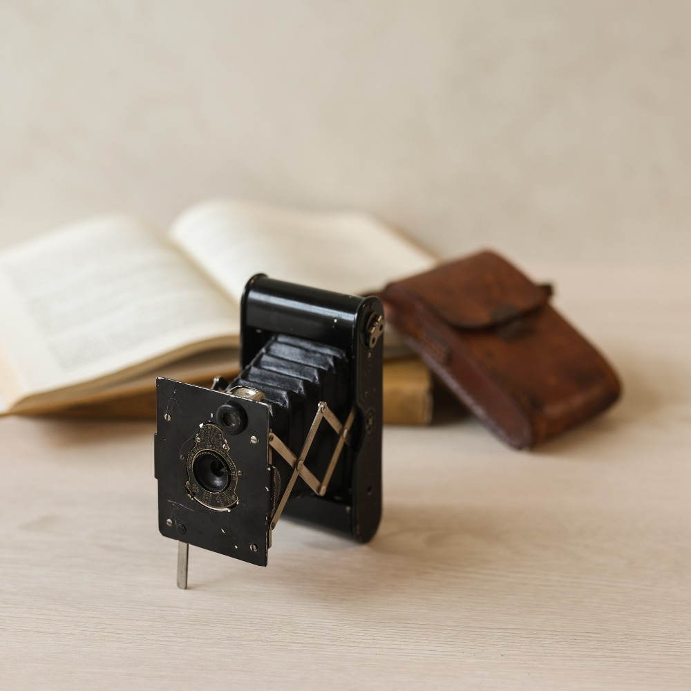 Kodak Vest Pocket 연출용 리얼 빈티지 폴딩 카메라 가죽케이스 포함